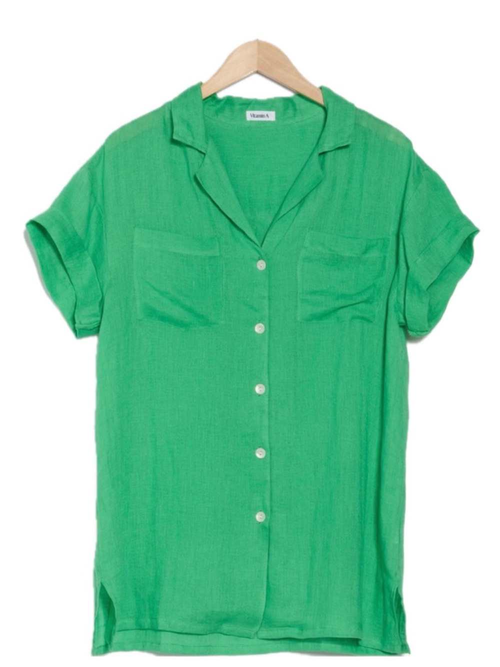 Vitamin A Playa Pocket Linen Beach Cover up Shirt Spearmint Green